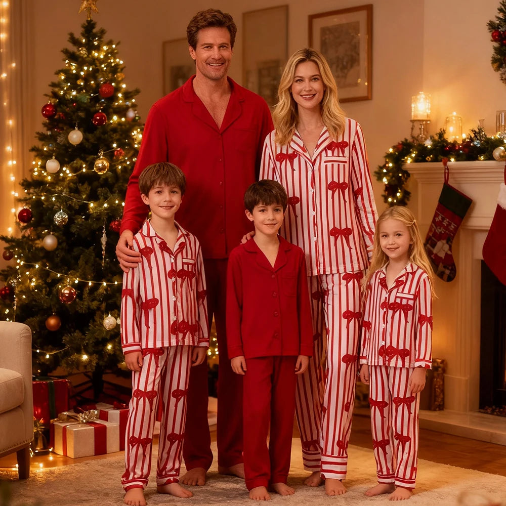 Red Bow Satin Family Pajamas