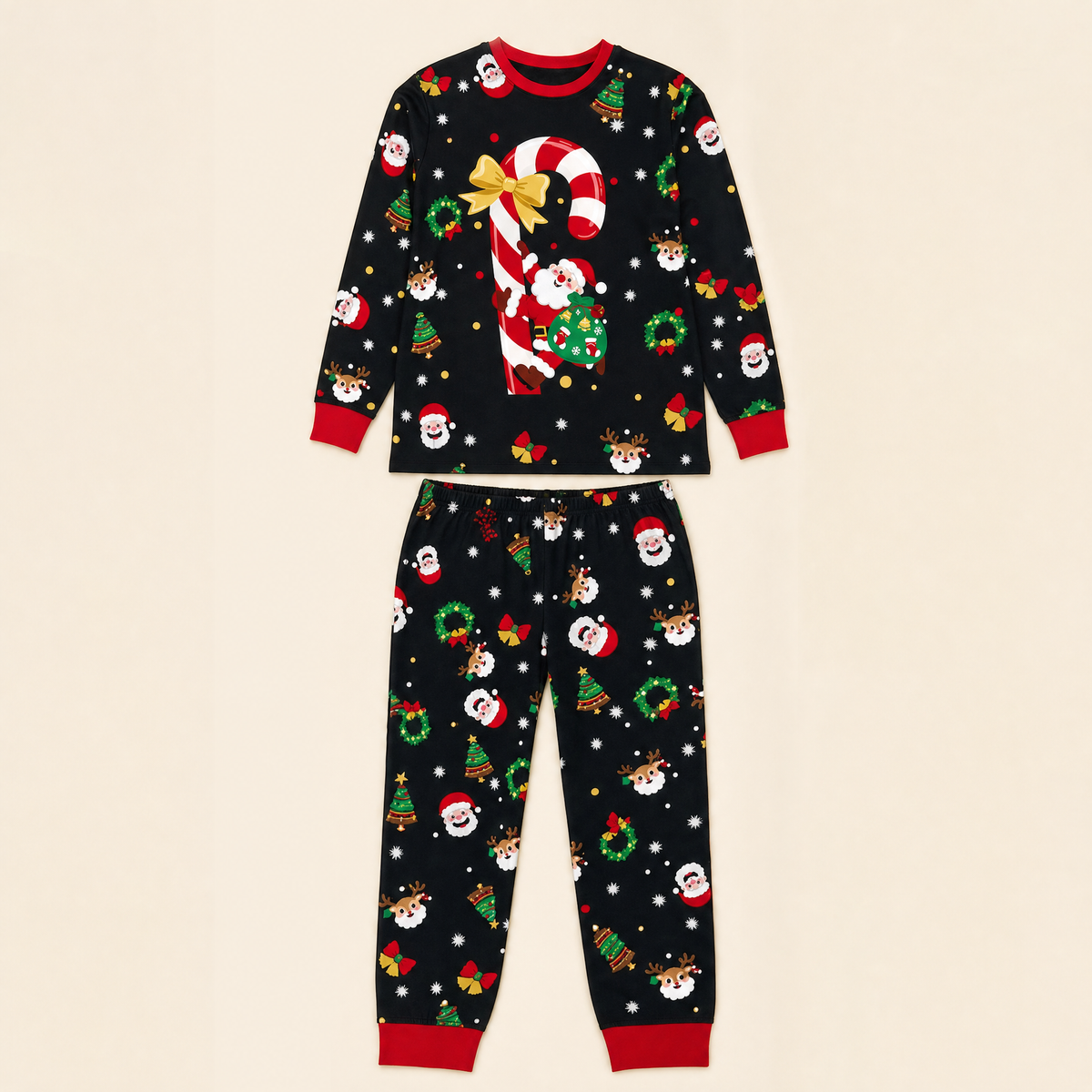 Gingerbread Family Christmas Pajamas - flat lay of top and trousers