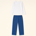 Snowfall Plaid Family Pajamas - flat lay of top and trousers