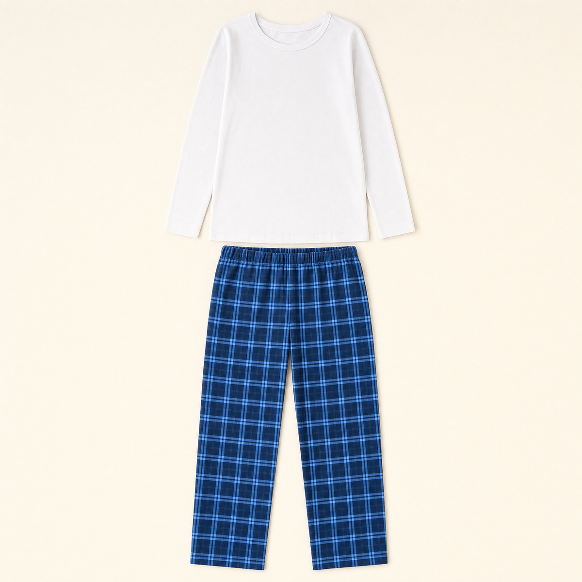 Snowfall Plaid Family Pajamas - flat lay of top and trousers