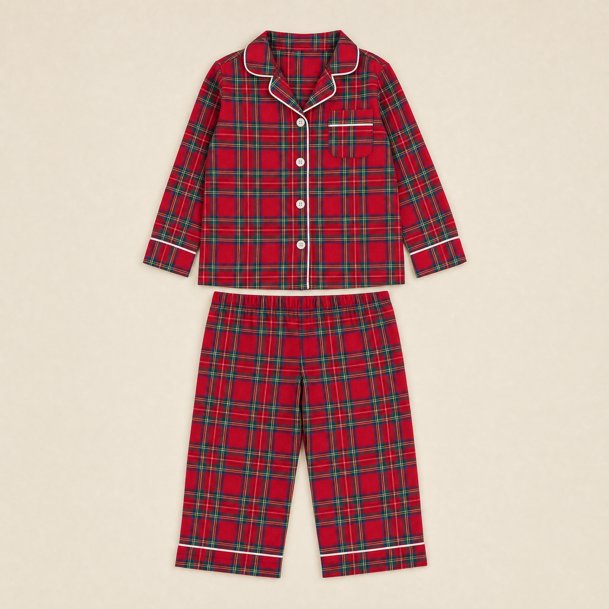 Holly Plaid Kids Pajama Set - flat lay of top and trousers