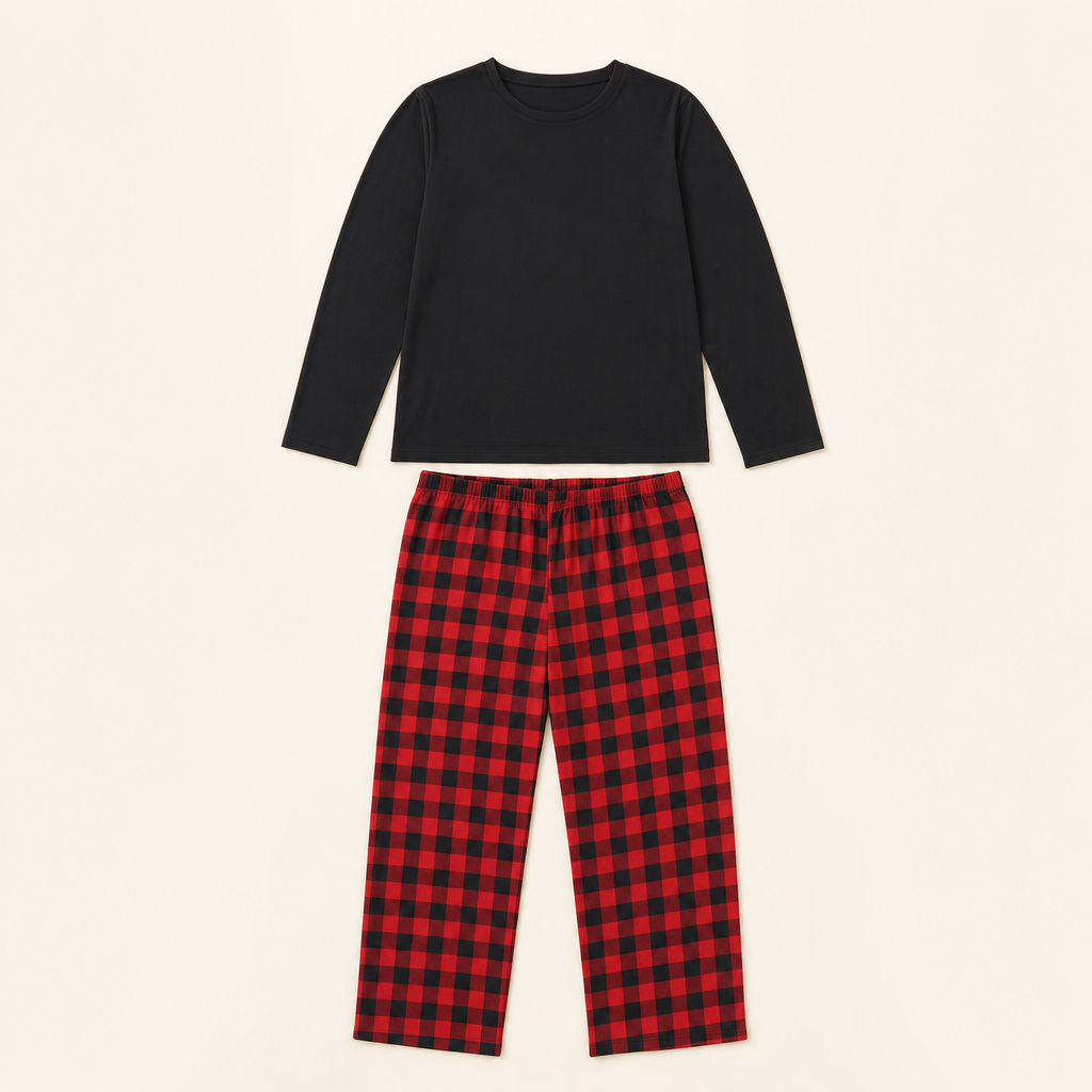 Cabin Plaid Family Christmas Pajamas - flat lay, front
