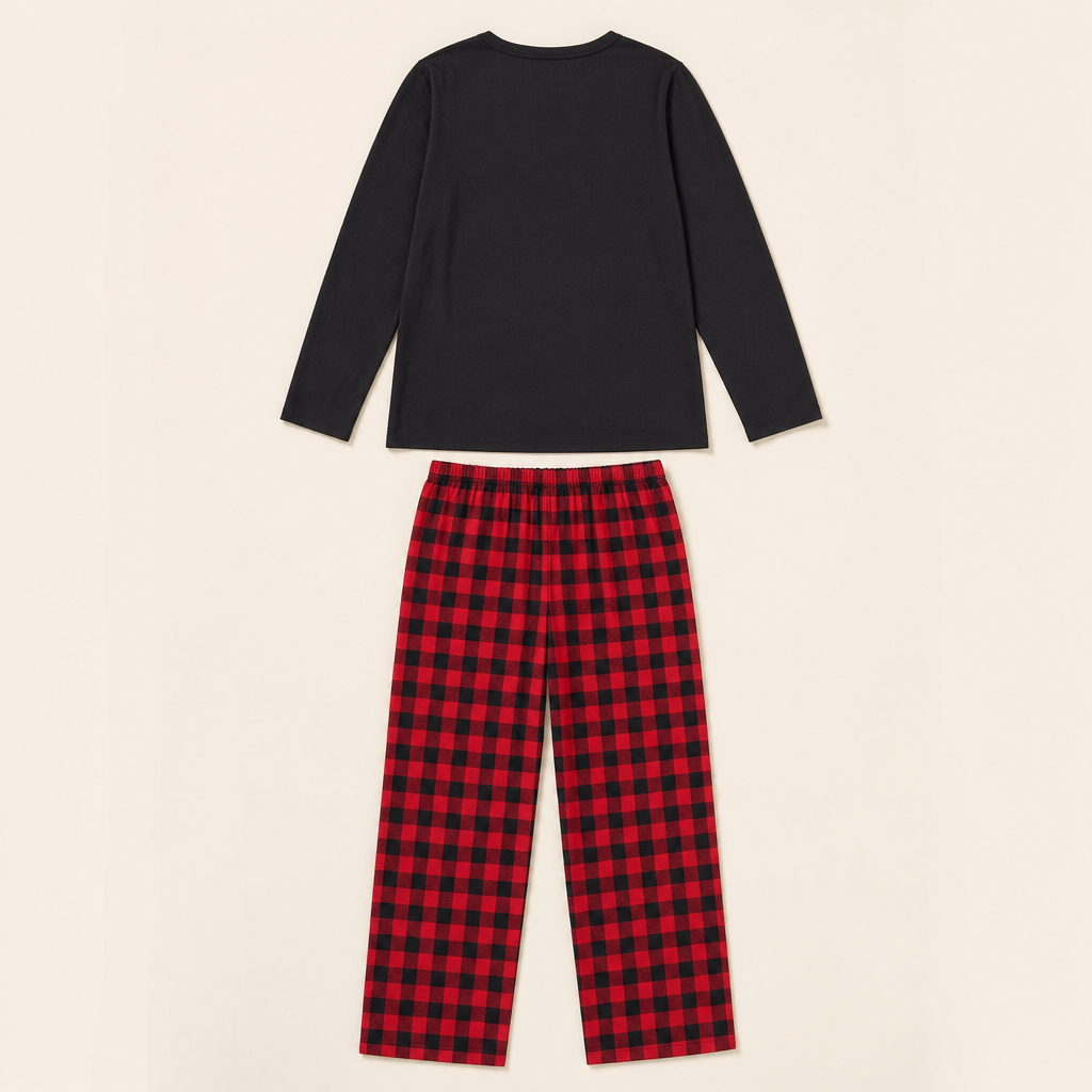 Cabin Plaid Family Christmas Pajamas - flat lay, back