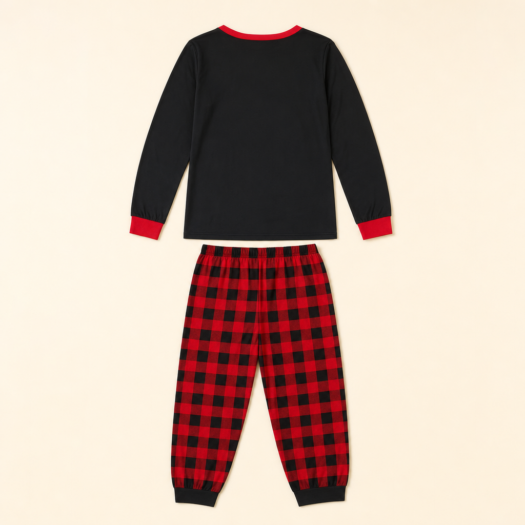 Santa Plaid Family Christmas Pajamas - flat lay, back
