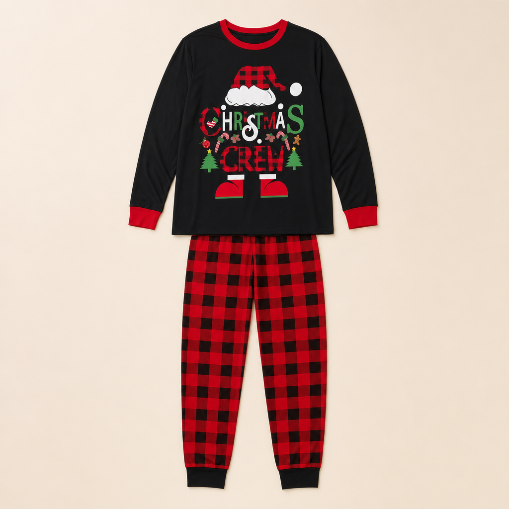 Santa Plaid Family Christmas Pajamas - flat lay, front