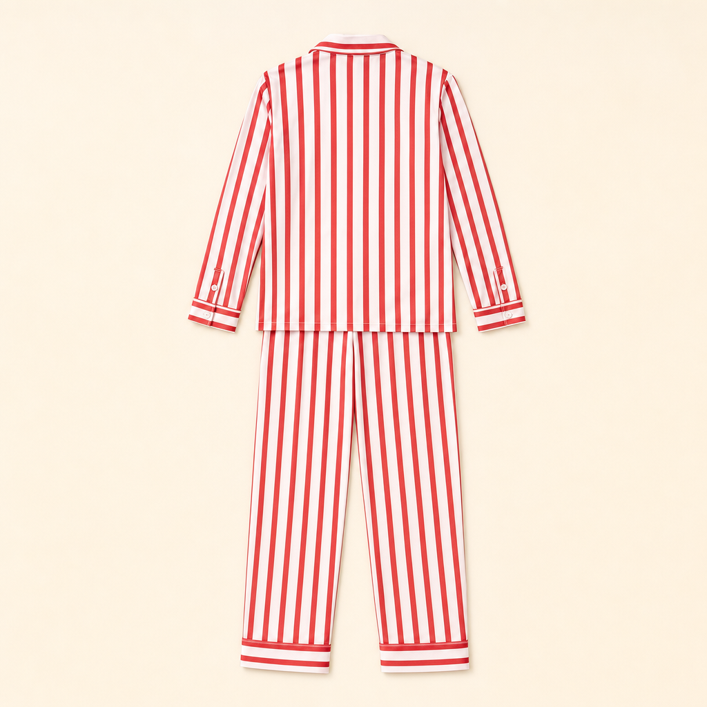 Red Bow Satin Family Pajamas - flat lay, back