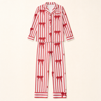 Red Bow Satin Family Pajamas - flat lay, front