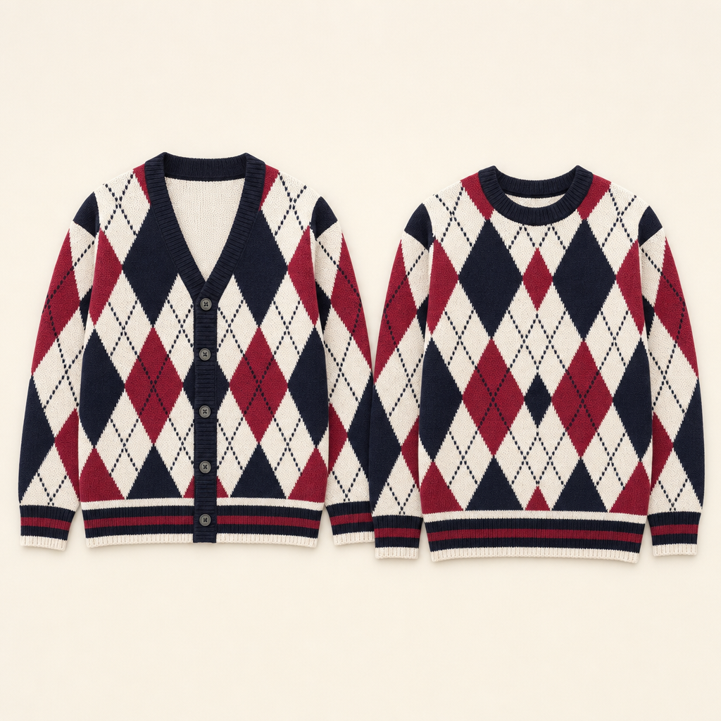 Cabin Knit Family Matching Cardigan - cardigan and crewneck flat lay