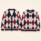 Cabin Knit Family Matching Cardigan - cardigan and crewneck flat lay