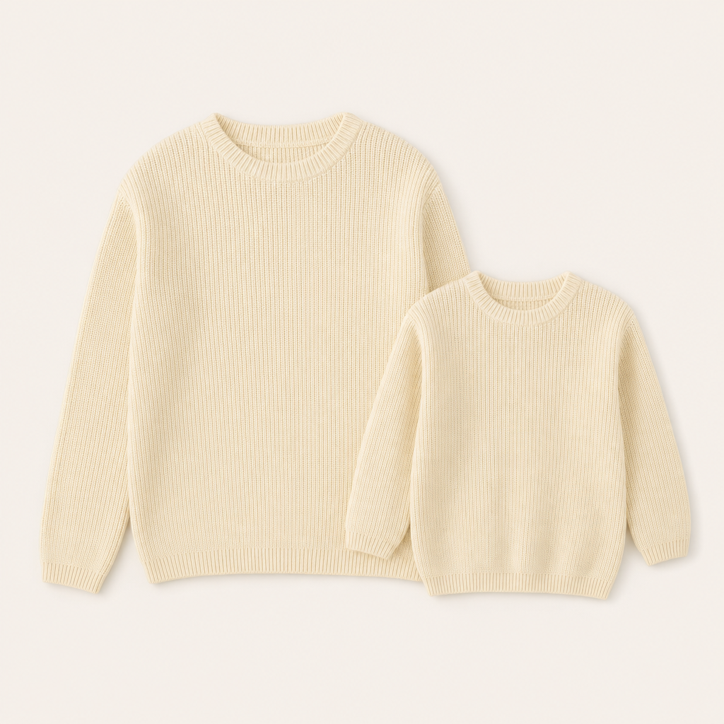 Chunky Knit Mommy & Me Sweater - mom and kid sweaters flat lay
