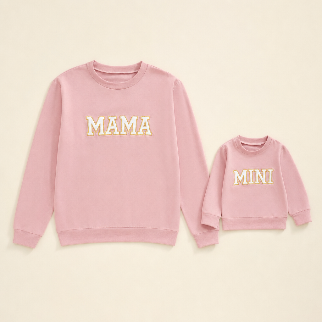Embroidered Letter Mommy & Me Sweatshirt - mom and kid sweatshirts flat lay