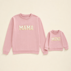 Embroidered Letter Mommy & Me Sweatshirt - mom and kid sweatshirts flat lay