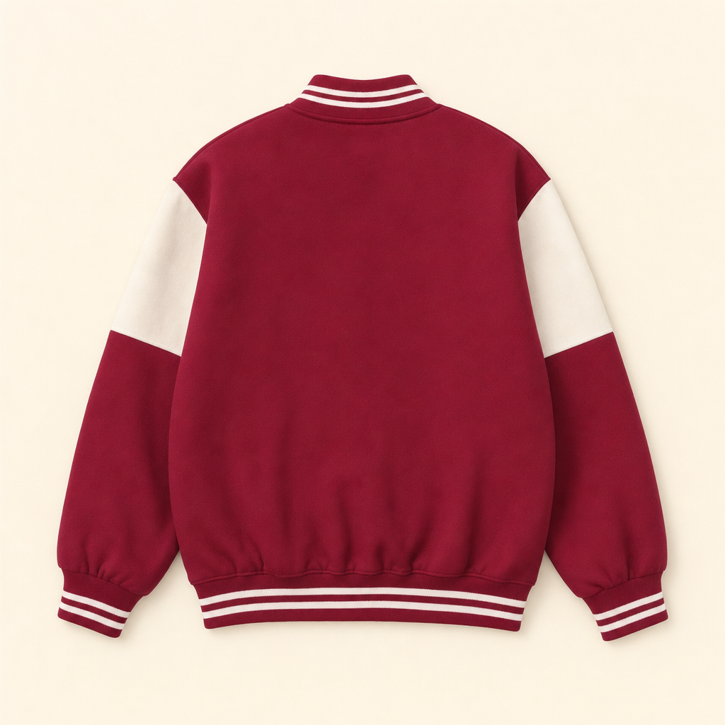 Burgundy Varsity Family Jacket - flat lay, back