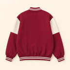 Burgundy Varsity Family Jacket - flat lay, back