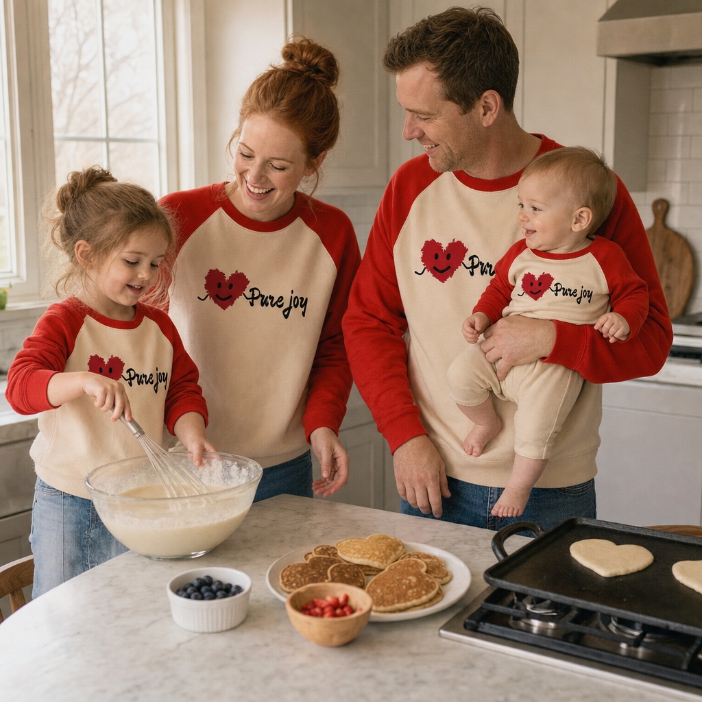 Heart & Smile Family Sweatshirt - family making pancakes at home