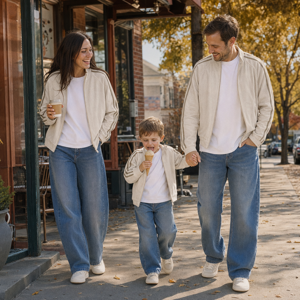 Ranger Suede Family Matching Jacket - family walking in town