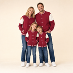 Burgundy Varsity Family Jacket - family of four in matching jackets