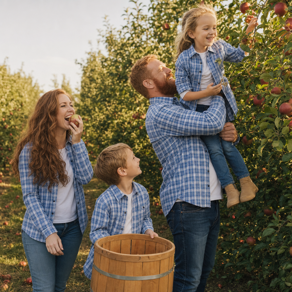 Weekend Plaid Family Matching Shirt - family apple picking