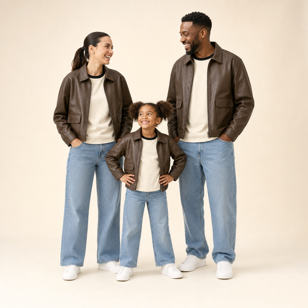 City Rider Family Matching Set - mom, dad and daughter in matching biker jackets