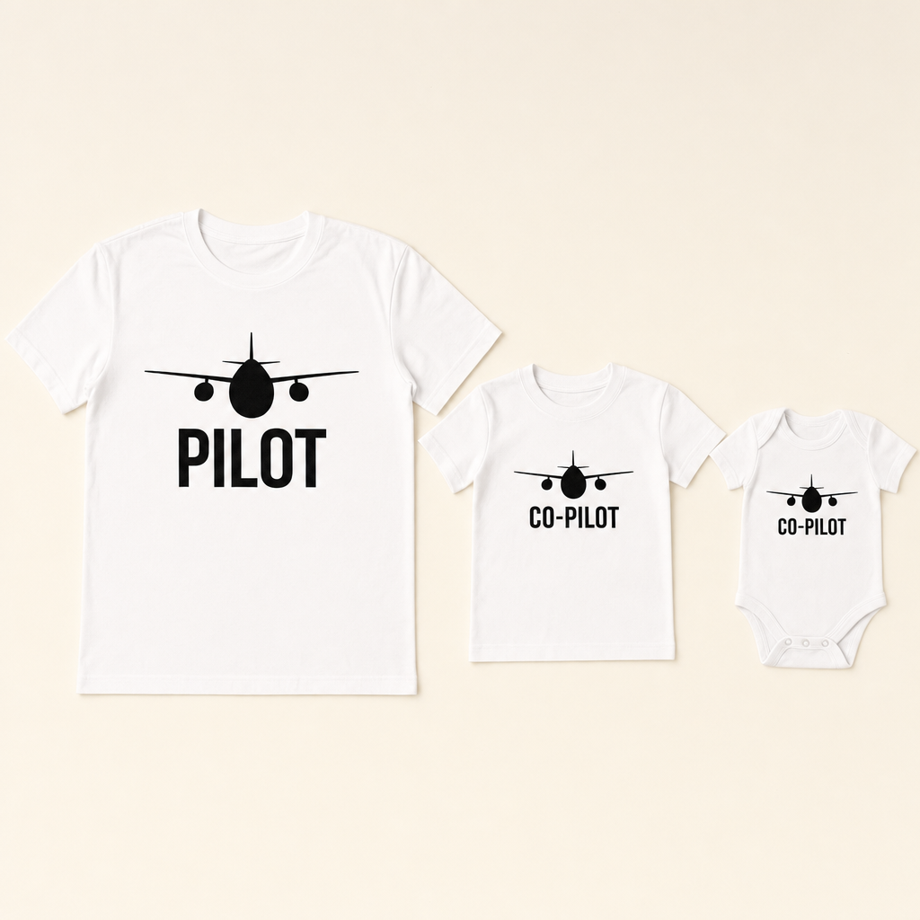 Pilot & Co-Pilot Family Tee - tee set flat lay
