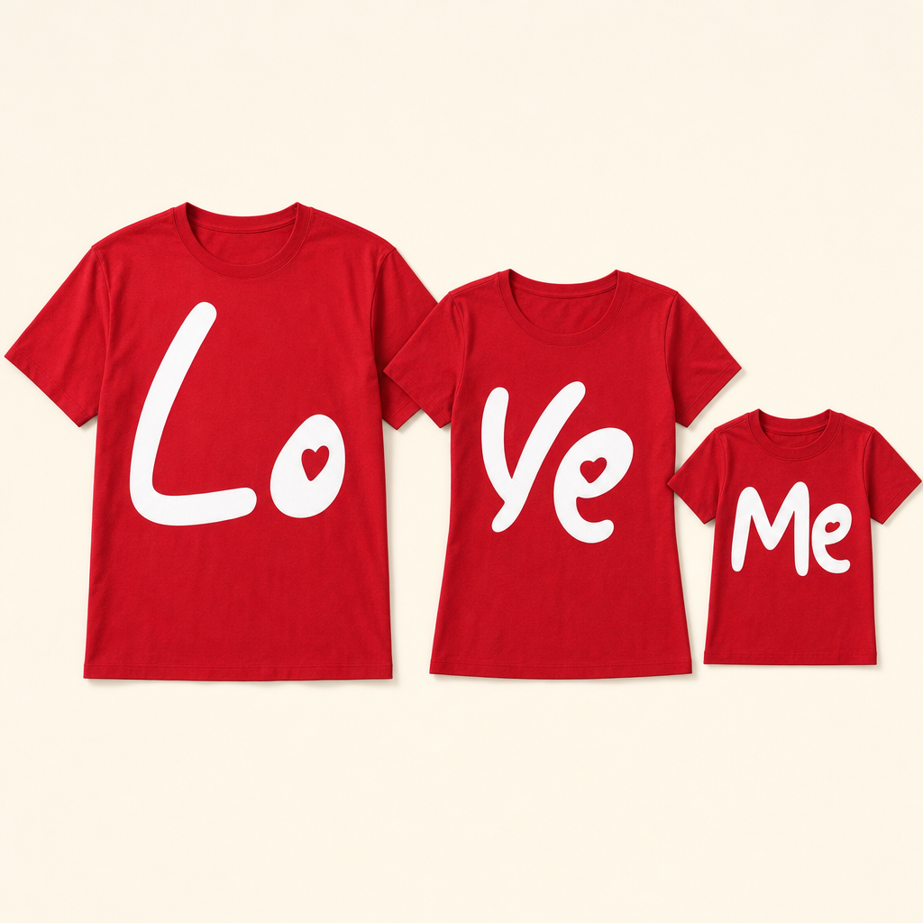 Love Me Family Matching Tee - family set flat lay