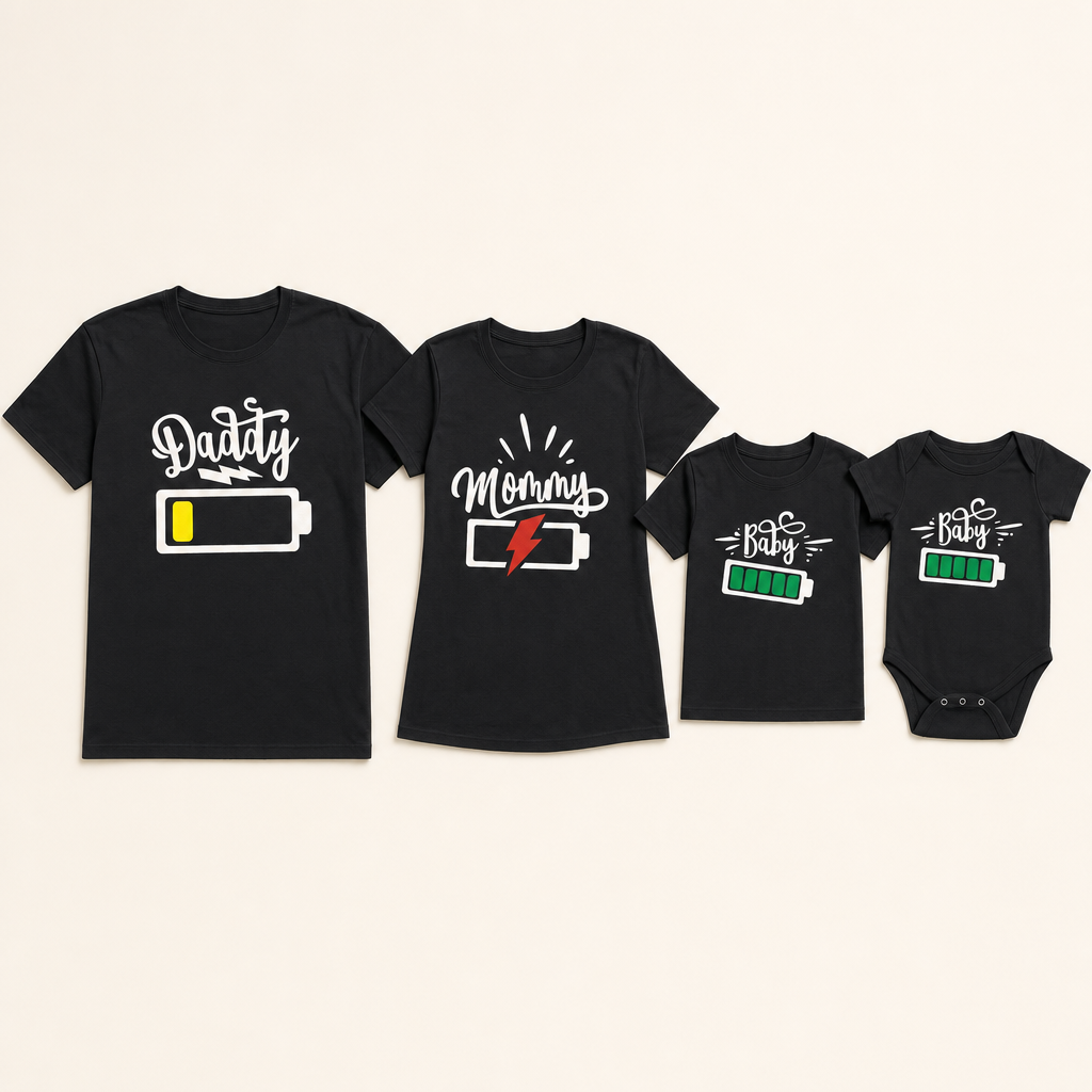 Low Battery Family Matching Tee - family set flat lay