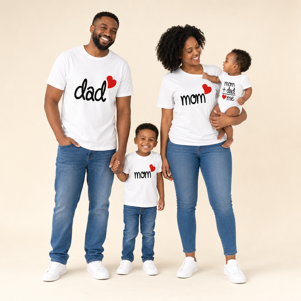 Mom, Dad & Me Family Tee - family with baby in matching tees