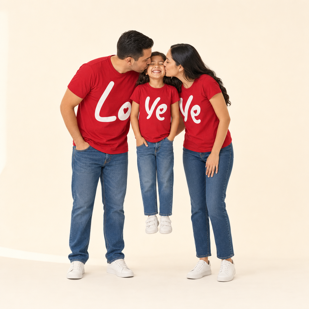 Love Me Family Matching Tee - mom, dad and daughter in matching tees
