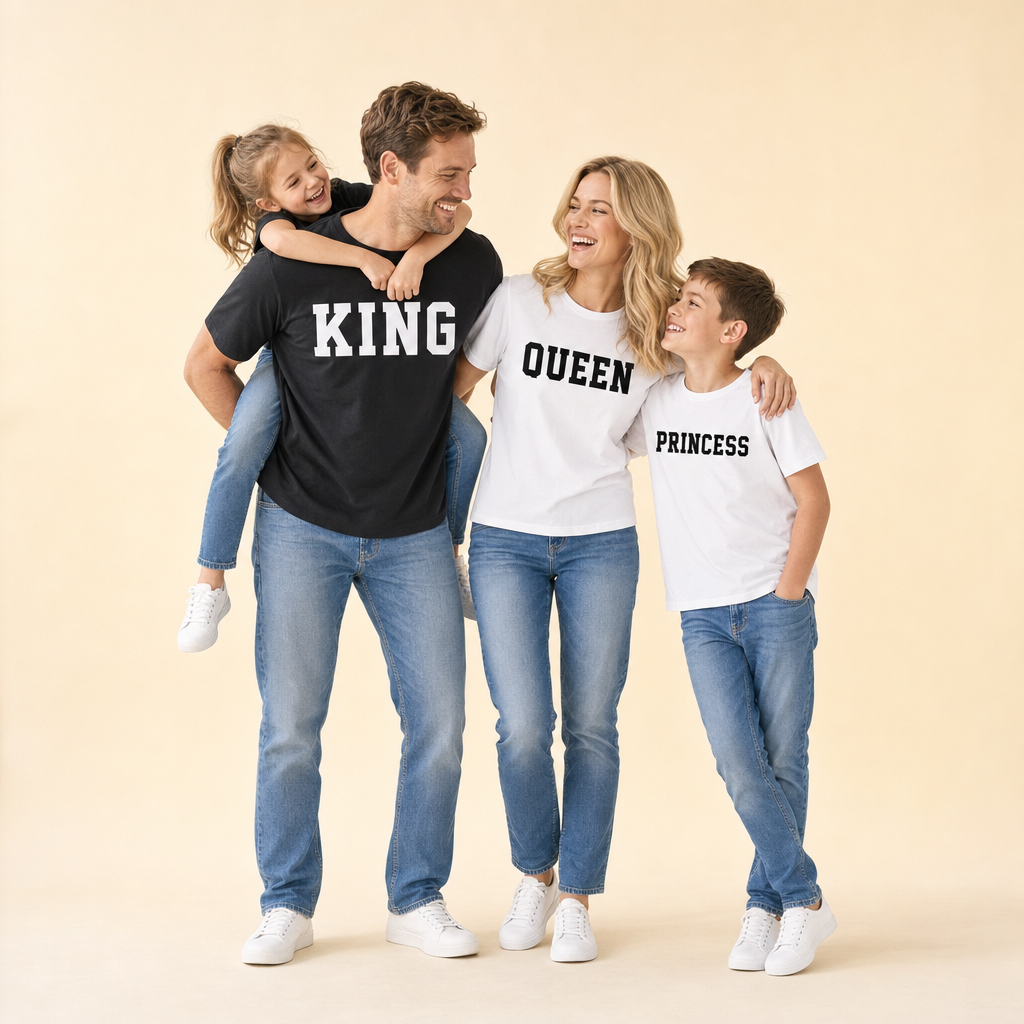 King & Queen Family Tee - family of four in matching tees
