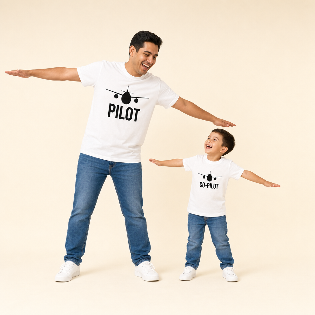 Pilot & Co-Pilot Family Tee - dad and son in matching tees