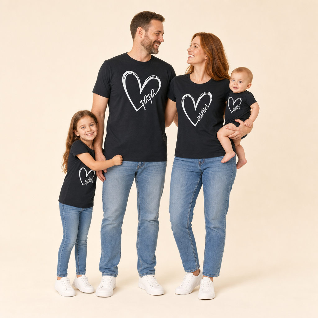 Papa & Mama Family Tee - family with baby in matching tees