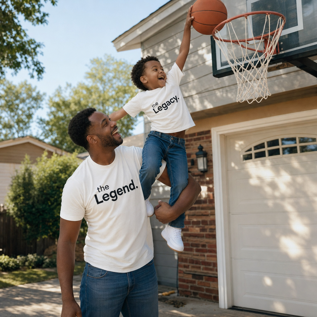 Legend & Legacy Family Tee - dad and son playing basketball