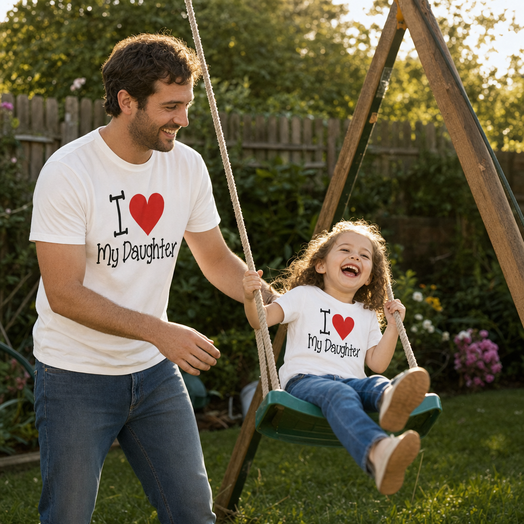 I Love My Daddy Matching Tee - dad pushing daughter on the swing
