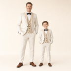 Floral Tuxedo Father & Son Suit - dad and son in matching beige tuxedos
