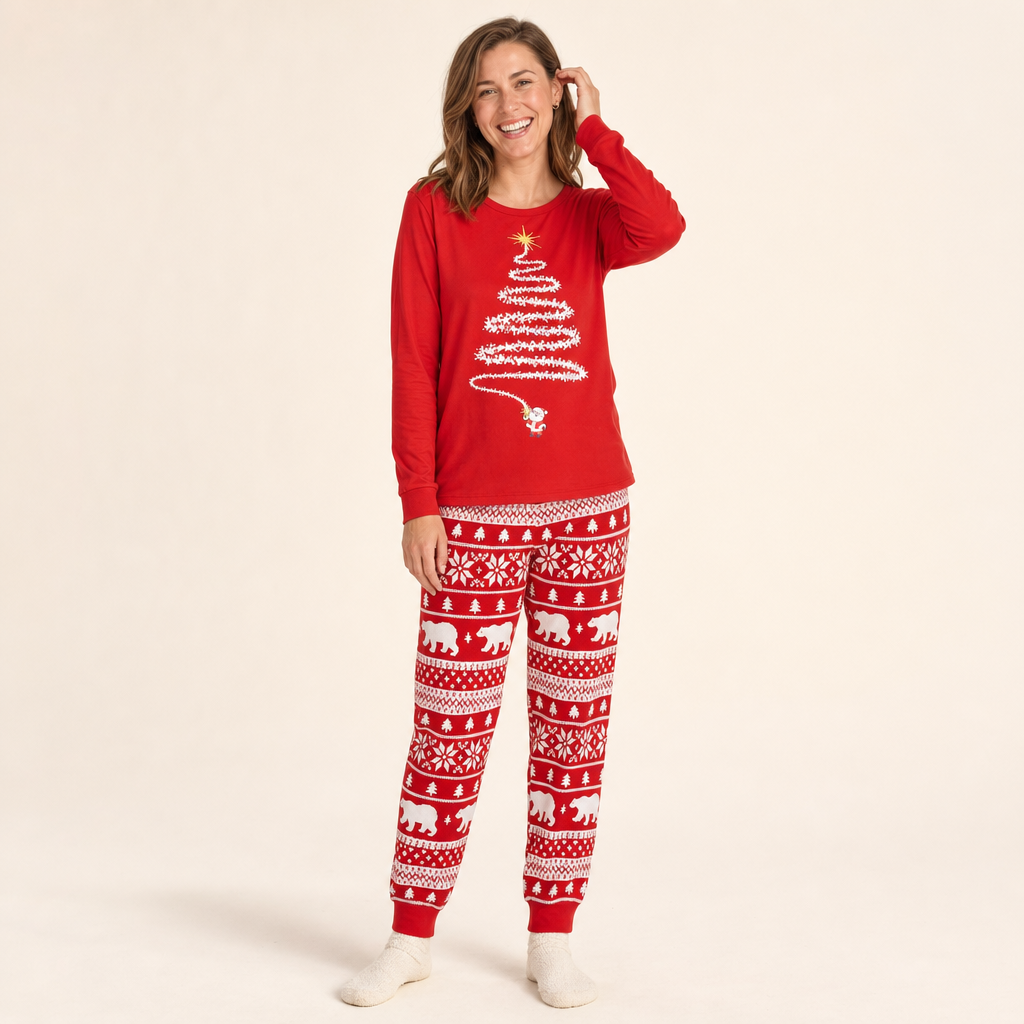 Fireside Red Family Christmas Pajamas - women's set, full length