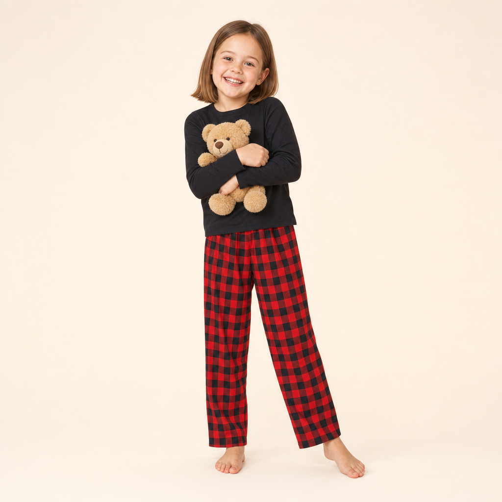 Cabin Plaid Family Christmas Pajamas - kids set, full length