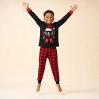 Santa Plaid Family Christmas Pajamas - kids set, full length