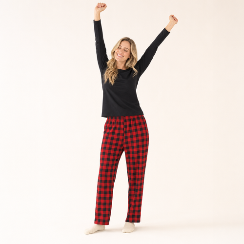 Cabin Plaid Family Christmas Pajamas - women's set, full length