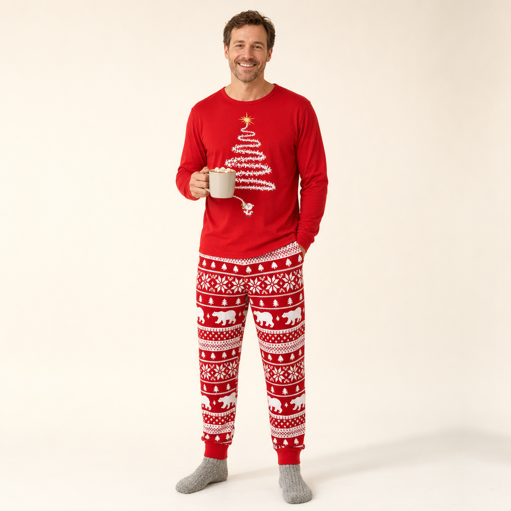 Fireside Red Family Christmas Pajamas - men's set, full length