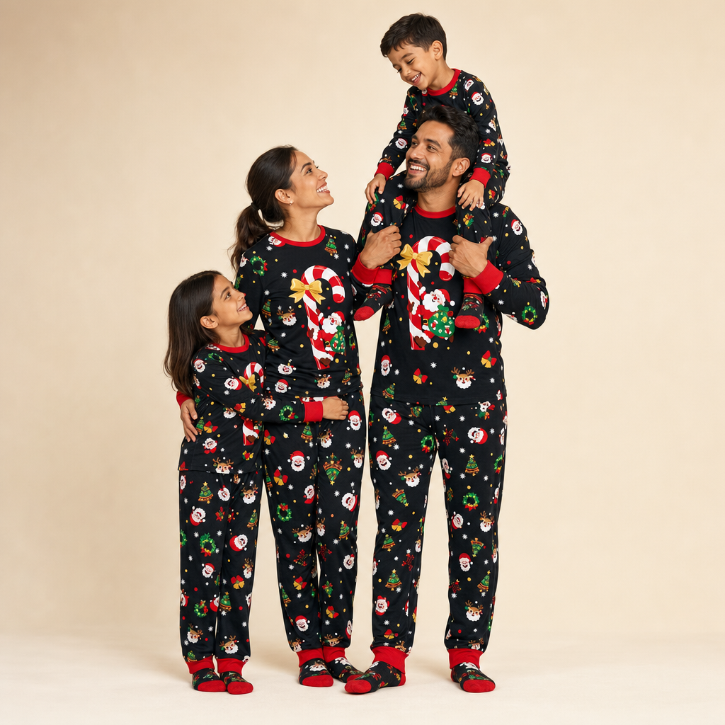Gingerbread Family Christmas Pajamas - family of four in the matching set