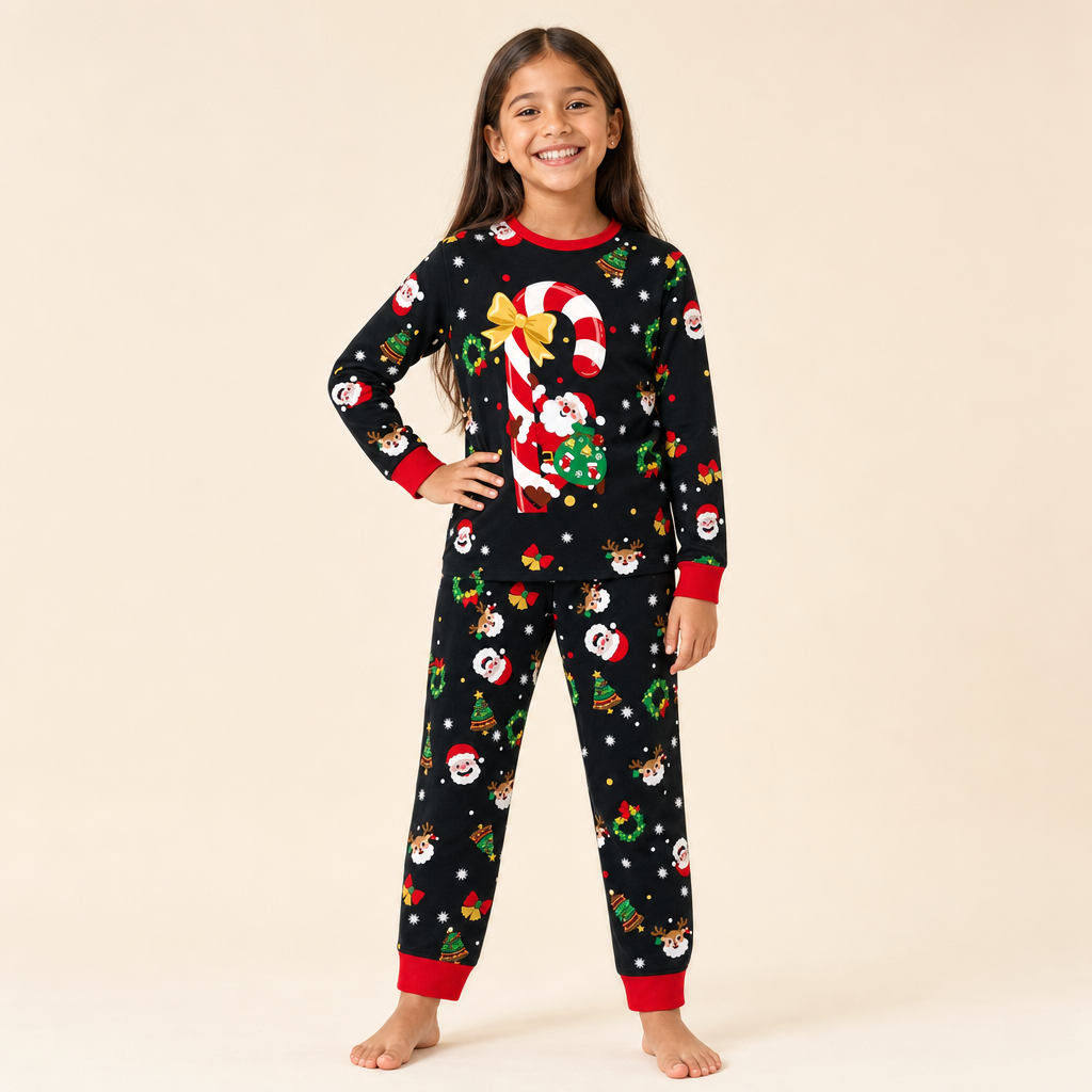 Gingerbread Family Christmas Pajamas - kids set, full length