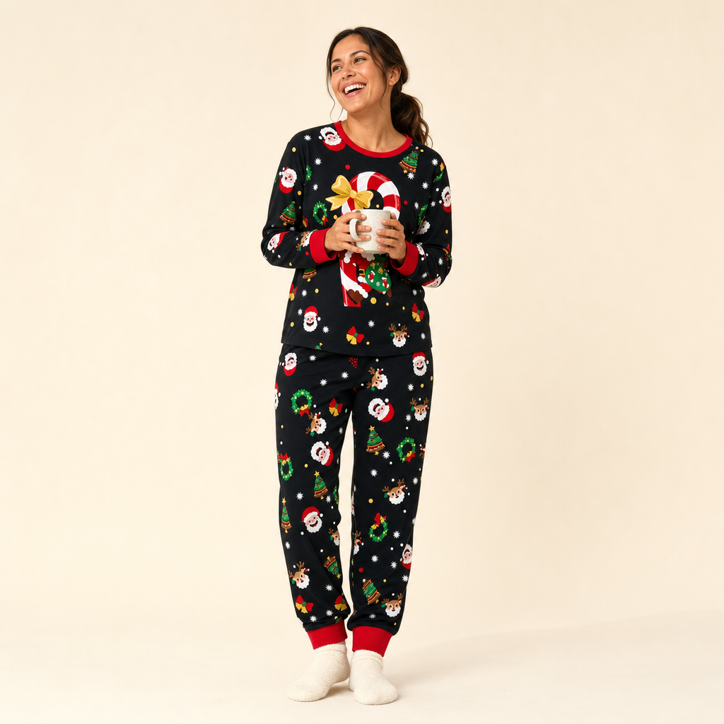 Gingerbread Family Christmas Pajamas - women's set, full length