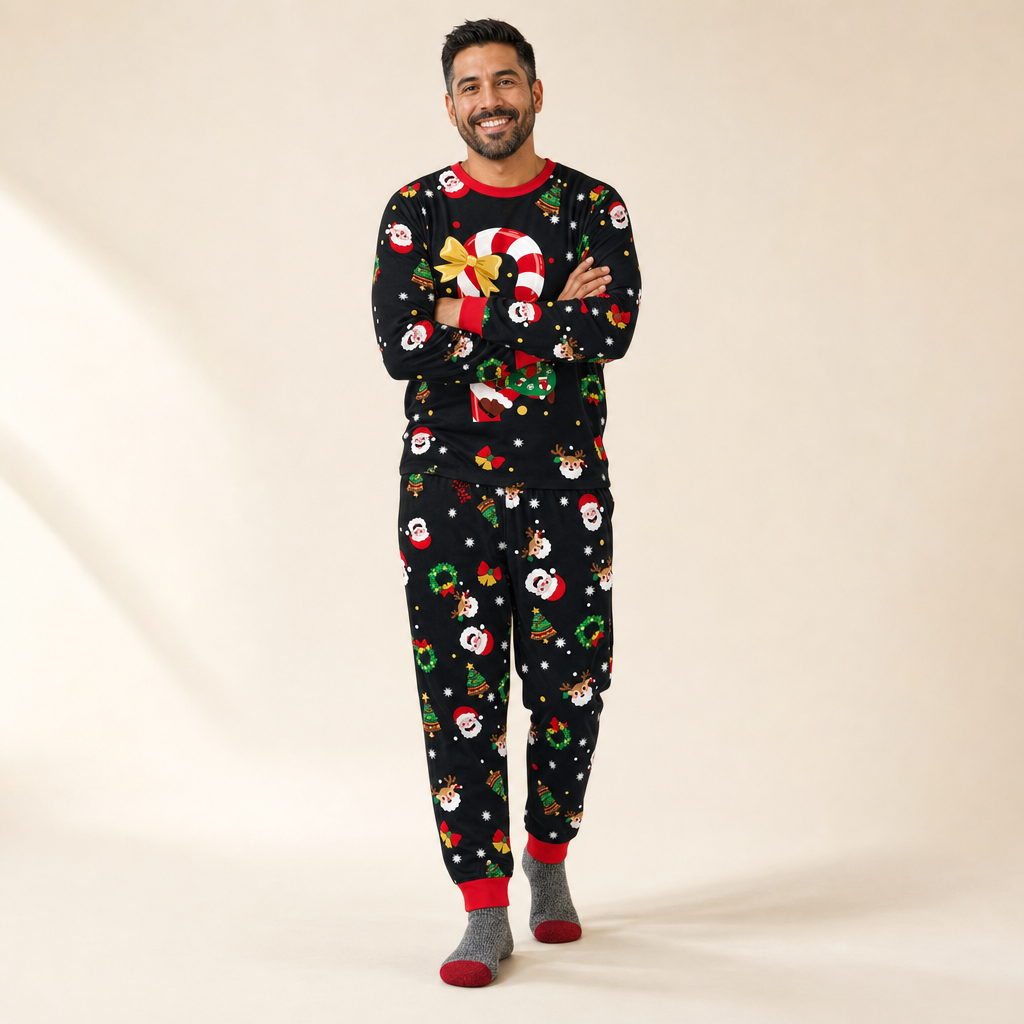 Gingerbread Family Christmas Pajamas - men's set, full length