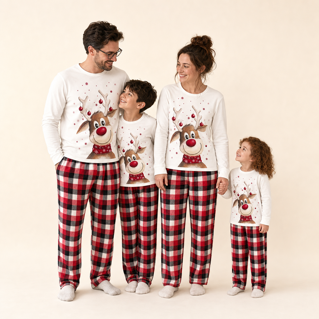 Midnight Deer Family Christmas Pajamas - family of four in the matching set