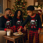 Santa Plaid Family Christmas Pajamas - family on Christmas Eve