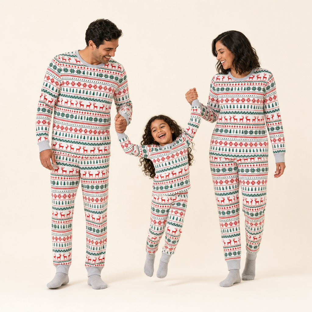 Holiday Home Family Pajama Set - mom, dad and daughter in the matching set