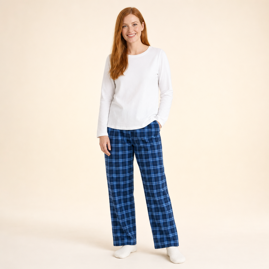 Snowfall Plaid Family Pajamas - women's set, full length