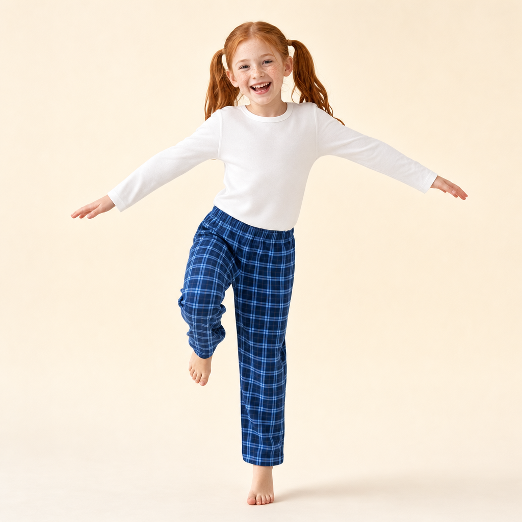 Snowfall Plaid Family Pajamas - kids set, full length