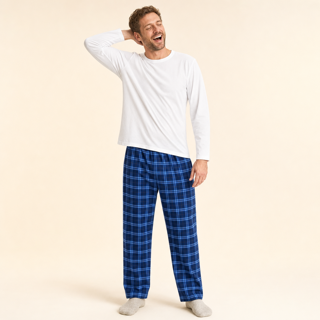 Snowfall Plaid Family Pajamas - men's set, full length