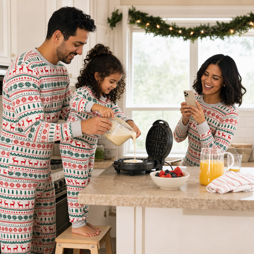 Holiday Home Family Pajama Set - family making breakfast at home